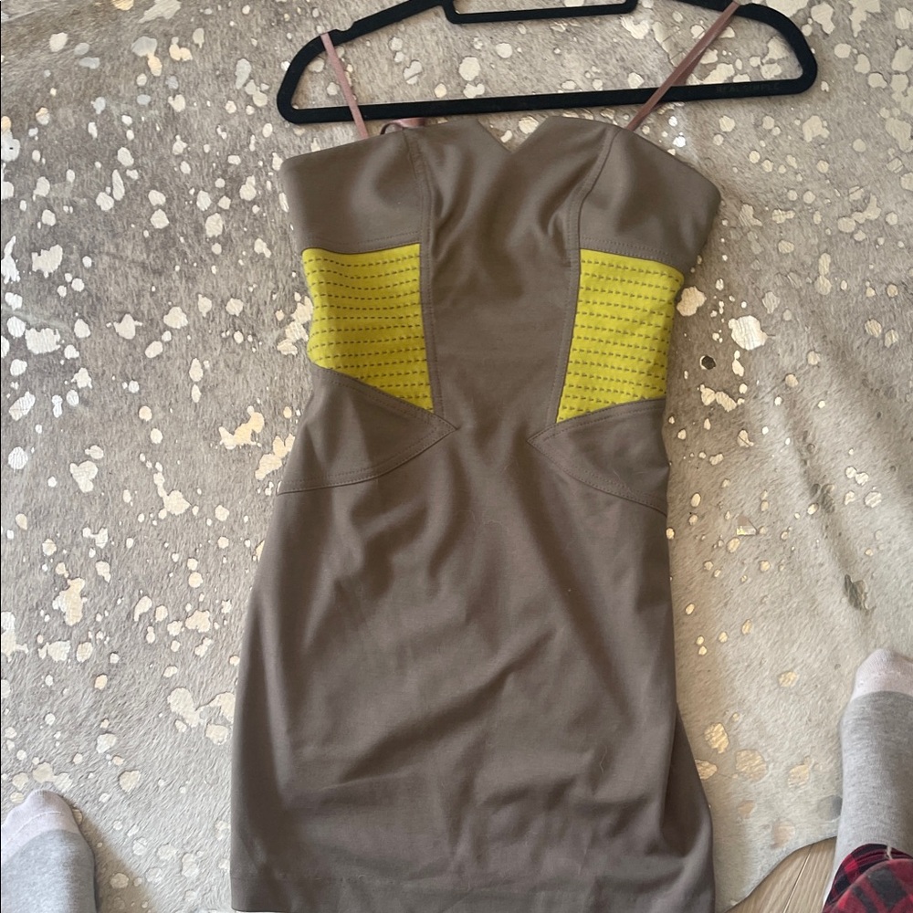 BCBGeneration Strapless Brown and Yellow Dress